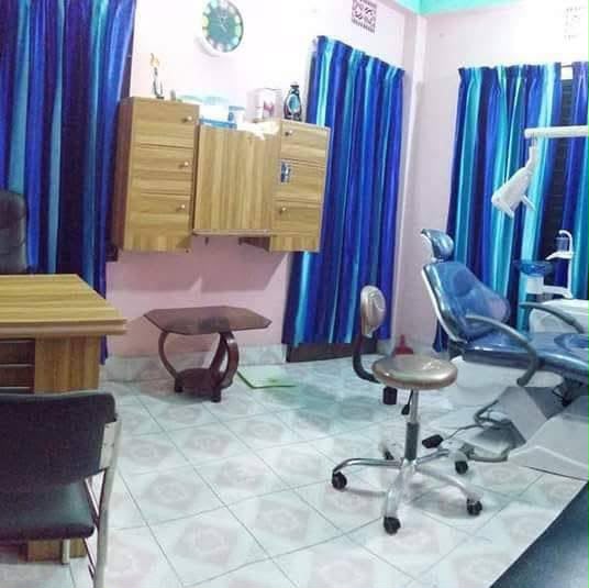 Our Clinic — The treatment chair and consultation desk at our Elenga clinic in Kalihati.