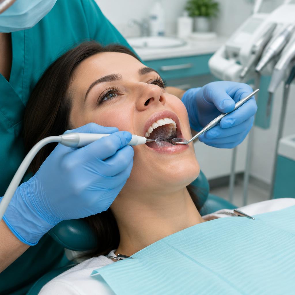 Professional Cleaning — Gentle ultrasonic scaling and polishing during a routine hygiene visit.
