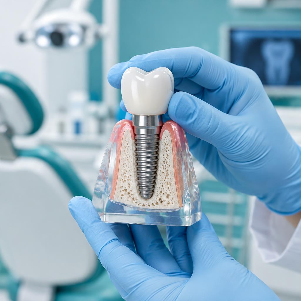 Dental Implants — A titanium implant with its ceramic crown, placed to work like a natural tooth.